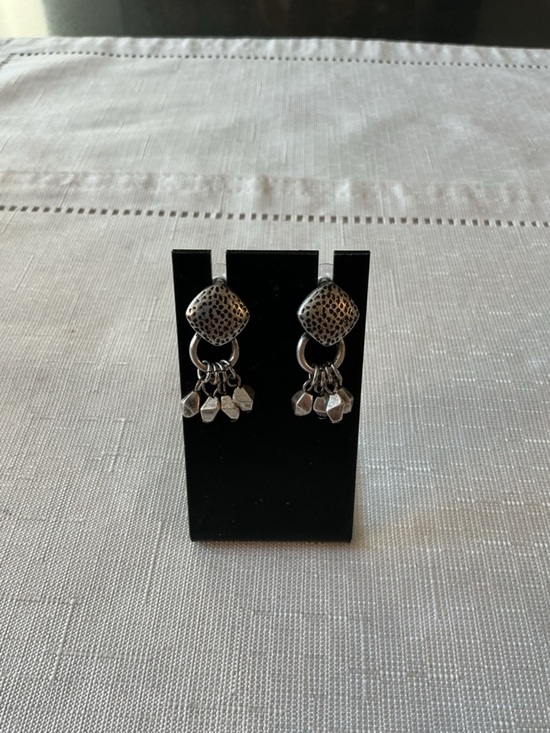 Diamobd Shape Stud Earrings Jewelry - Diamond Shaped Oxidized Silver Tone Hanging Stud Earrings